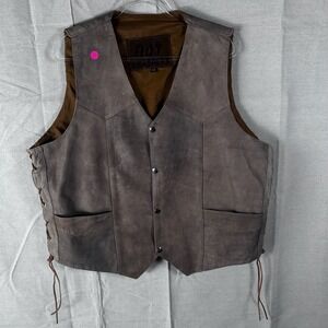 Hot Leathers Men Distressed Brown Leather Biker Vest Side Lace Snap Front 54 XXL
